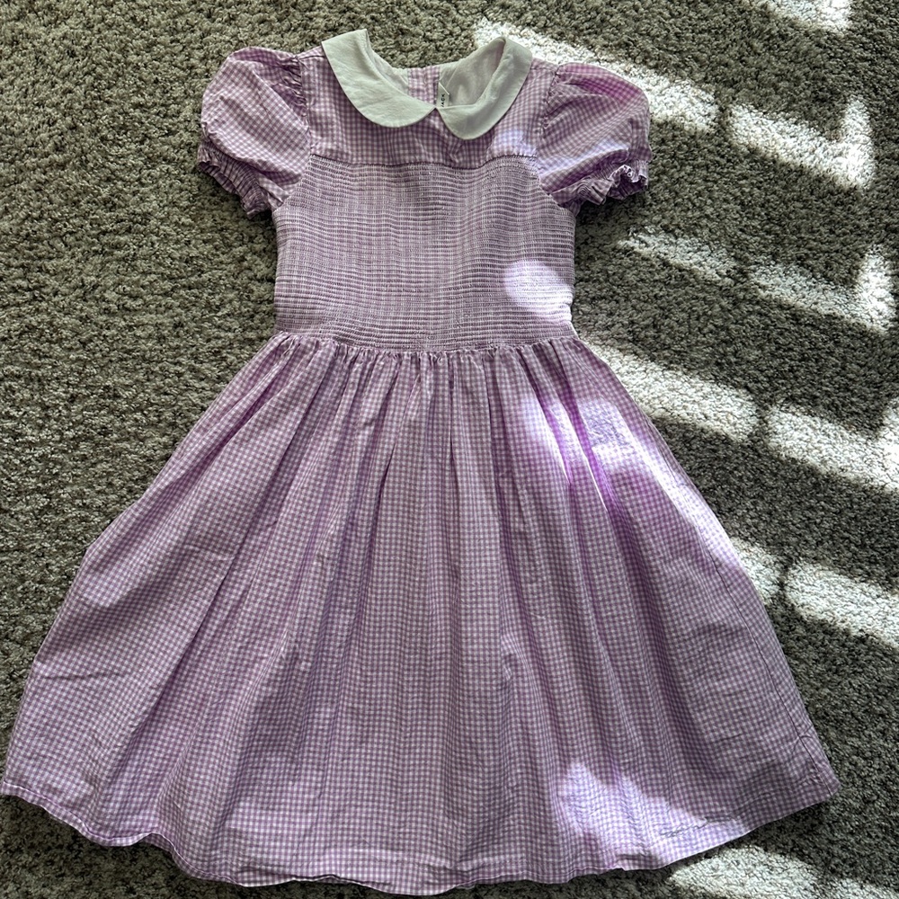 Janie and Jack Purple Checkered Dress with White Collar 8 gingham smocked Easter